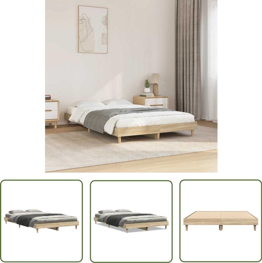 The Living Store Bedframe Sonoma Eiken 203 x 123 x 20 cm Duurzaam materiaal Ondersteunende poten Multiplex lattenbodem Bed Frame Houten Bed Sonoma Eiken Tweepersoons Bed Slaapcomfort - Foto 2