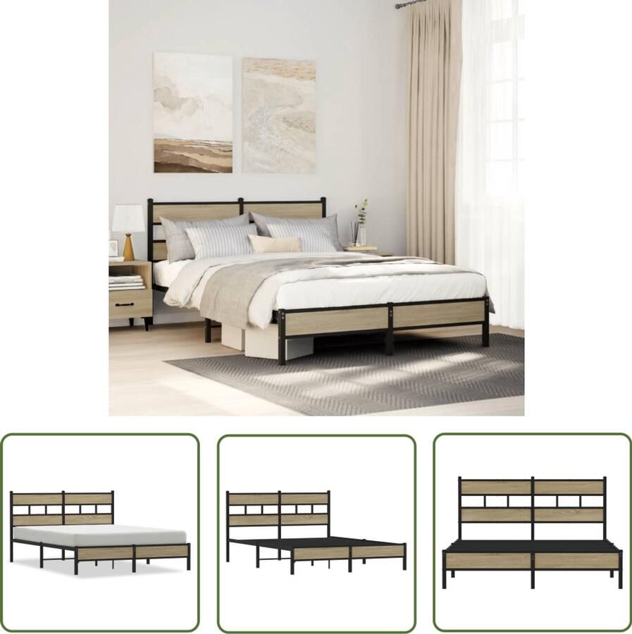 VidaXL Houten Bed Frame Bedframe zonder matras hout sonoma eikenkleurig 137x190 cm Bed Met Hoofdbord Slaapkamers Sonoma Eiken