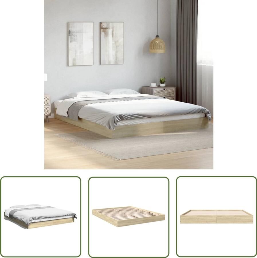 VidaXL Bedframe zonder matras hout sonoma eikenkleurig 160x200 cm Bed Frame Houten Bed Sonoma Eiken Tweepersoons Bed Boxspring Bed