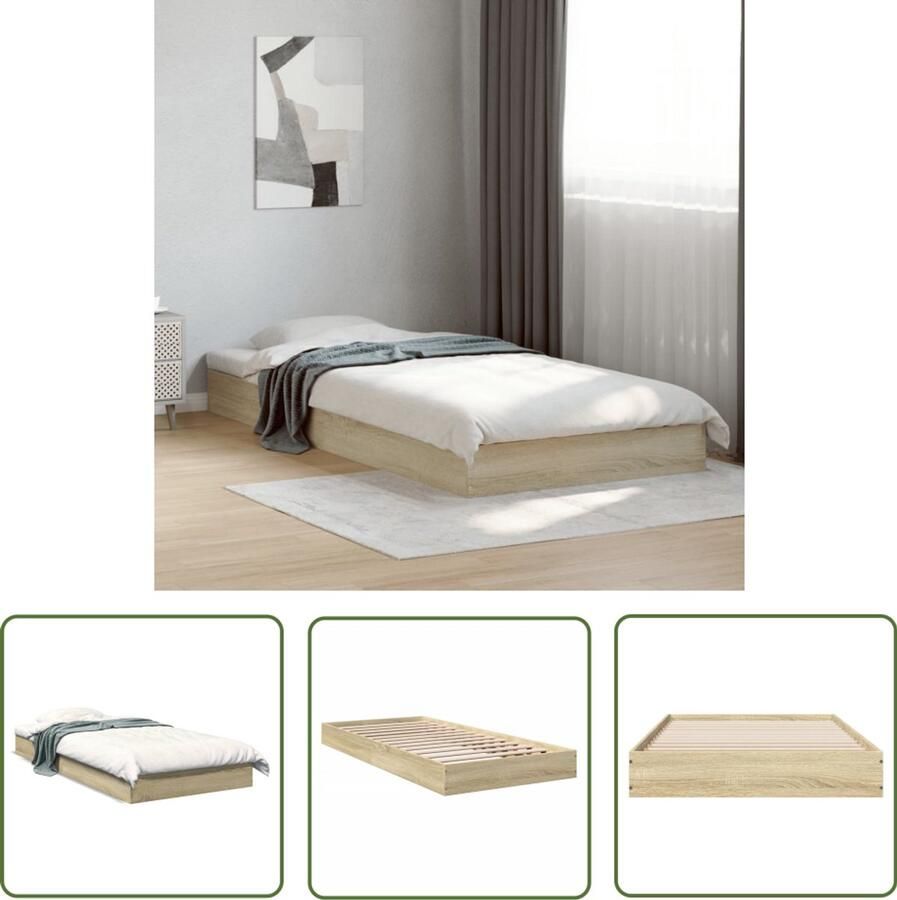 VidaXL Bedframe zonder matras hout sonoma eikenkleurig 75x190 cm Bed Frame Houten Bed Sonoma Eiken Tweepersoonsbed Compact Bed
