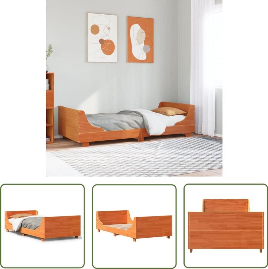 VidaXL Houten Bed Frame Bedframe zonder matras massief grenenhout wasbruin 90x200 cm Grenenhouten Bed King Size Bed Tweepersoonsbed