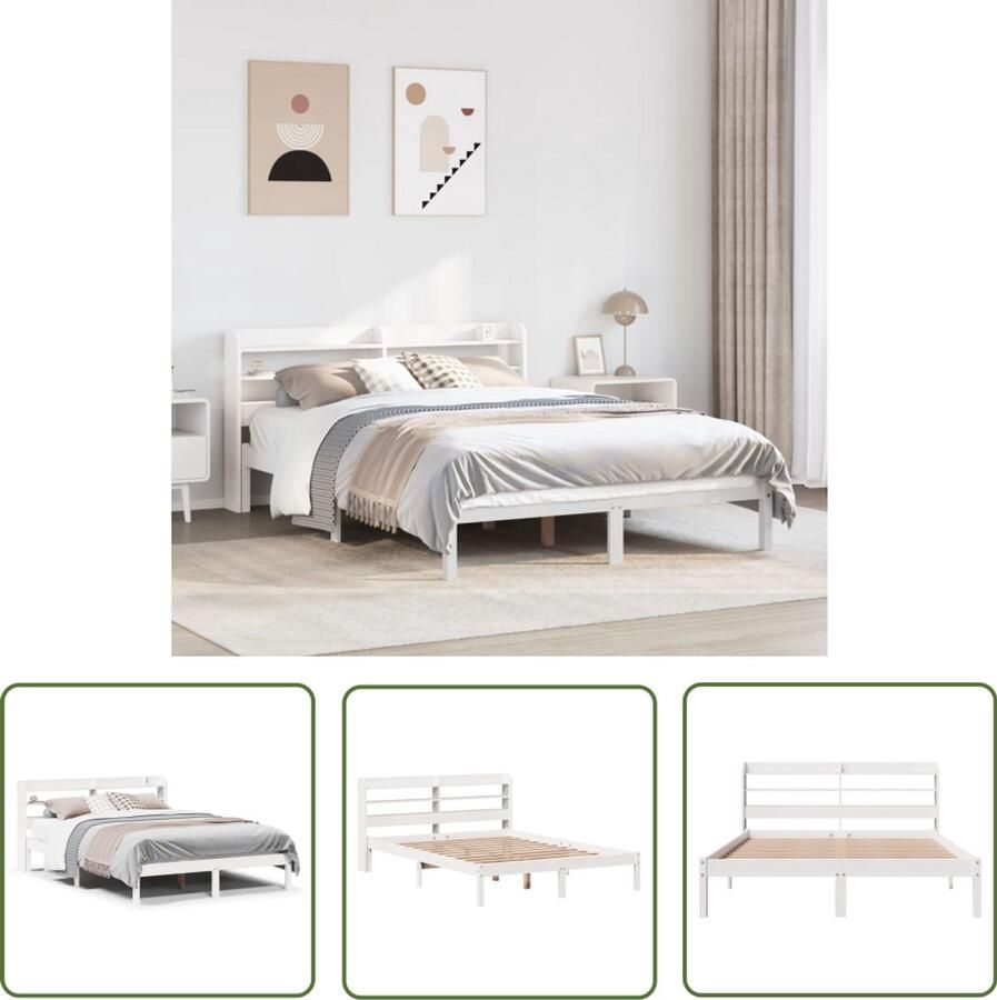 VidaXL Houten Bed Frame Bedframe zonder matras massief grenenhout wit 120x190 cm Massief Hout Bed Grenenhout Bed Met Opbergvakken