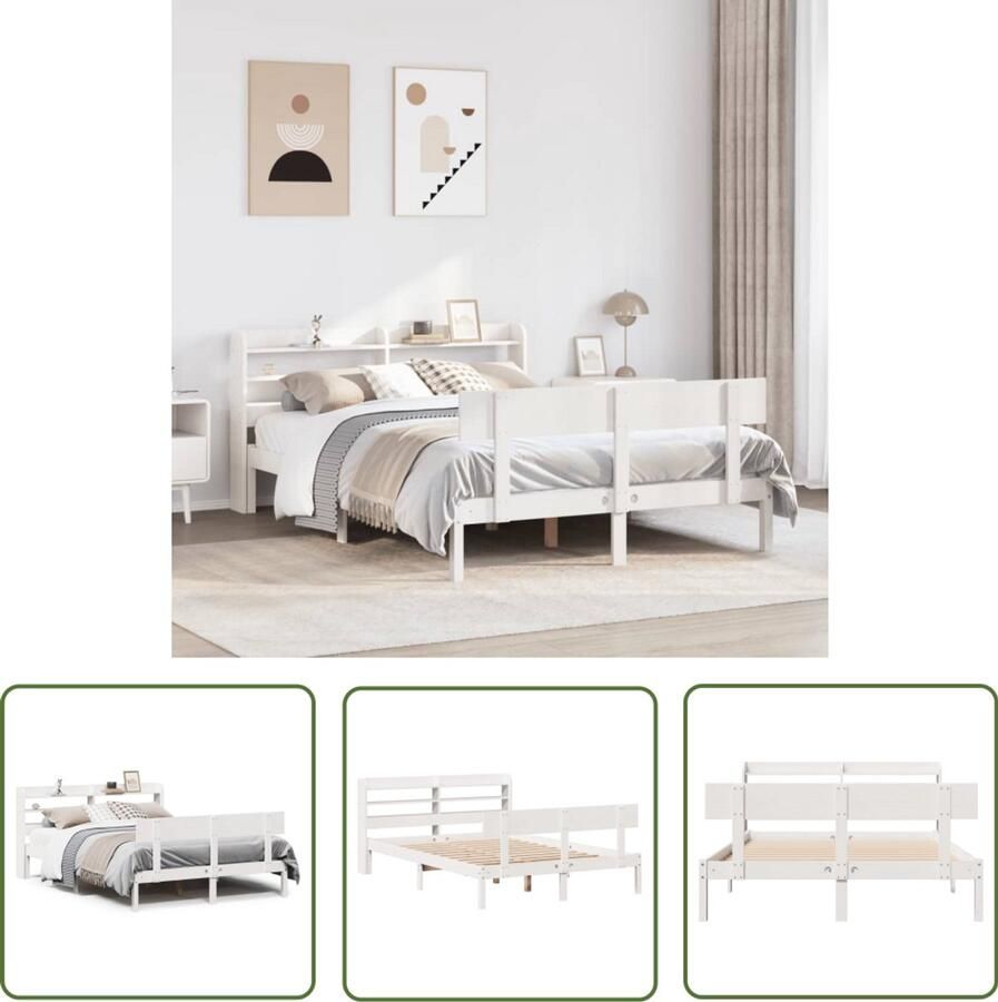 VidaXL Houten Bed Frame Bedframe zonder matras massief grenenhout wit 120x200 cm Wit Bed Tweepersoons Bed Boxspring Bed