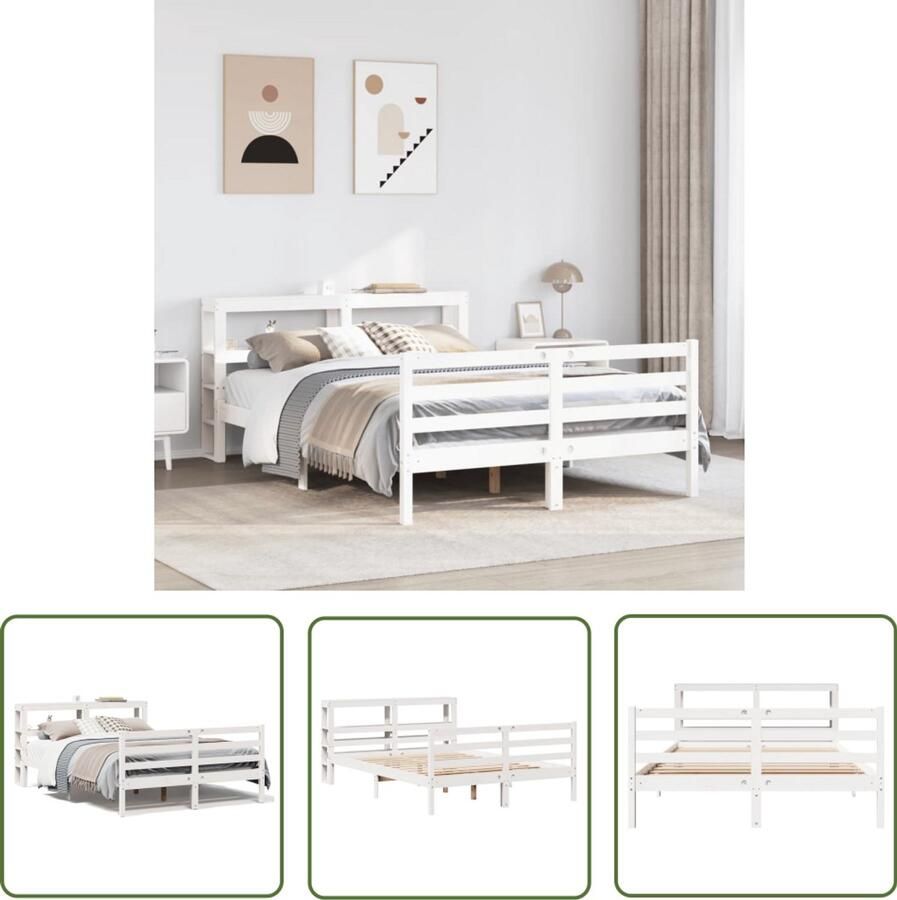 VidaXL Bedframe zonder matras massief grenenhout wit 140x190 cm Bed Frame Houten Bed Grenen Hout Bed Tweepersoons Bed Boxspring Bed