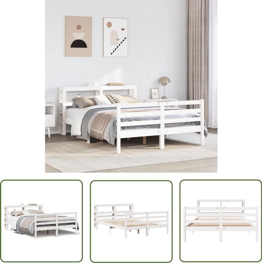 VidaXL Houten Bed Frame Bedframe zonder matras massief grenenhout wit 160x200 cm Bed Met Opbergvakken Kingsize Bed Tweepersoonsbed