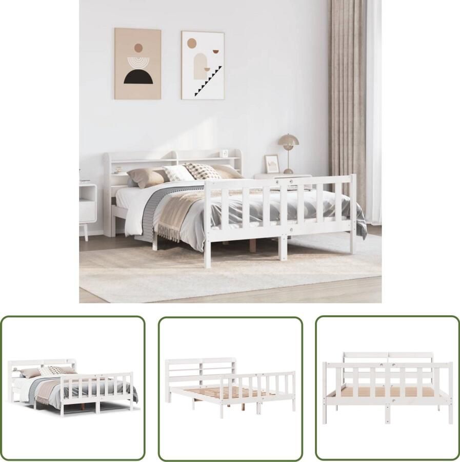 VidaXL Houten Bed Frame Bedframe zonder matras massief grenenhout wit 160x200 cm Massief Grenenhout Bedbank Slaapkamers