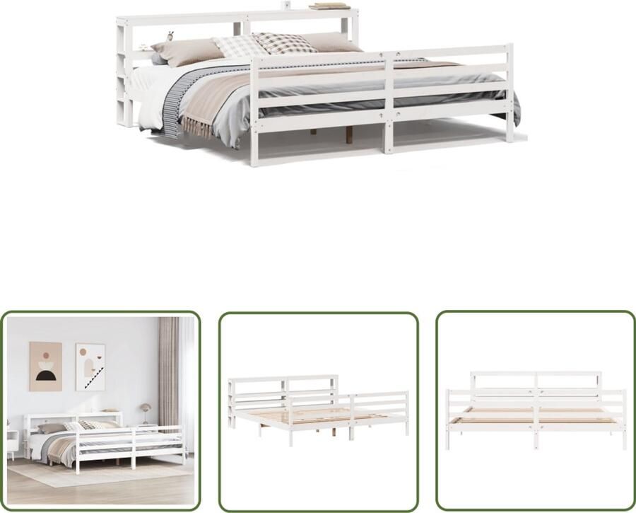 VidaXL Houten Bed Frame Bedframe zonder matras massief grenenhout wit 180x200 cm Massief Grenenhout Bed Met Opbergvakken Tweepersoonsbed