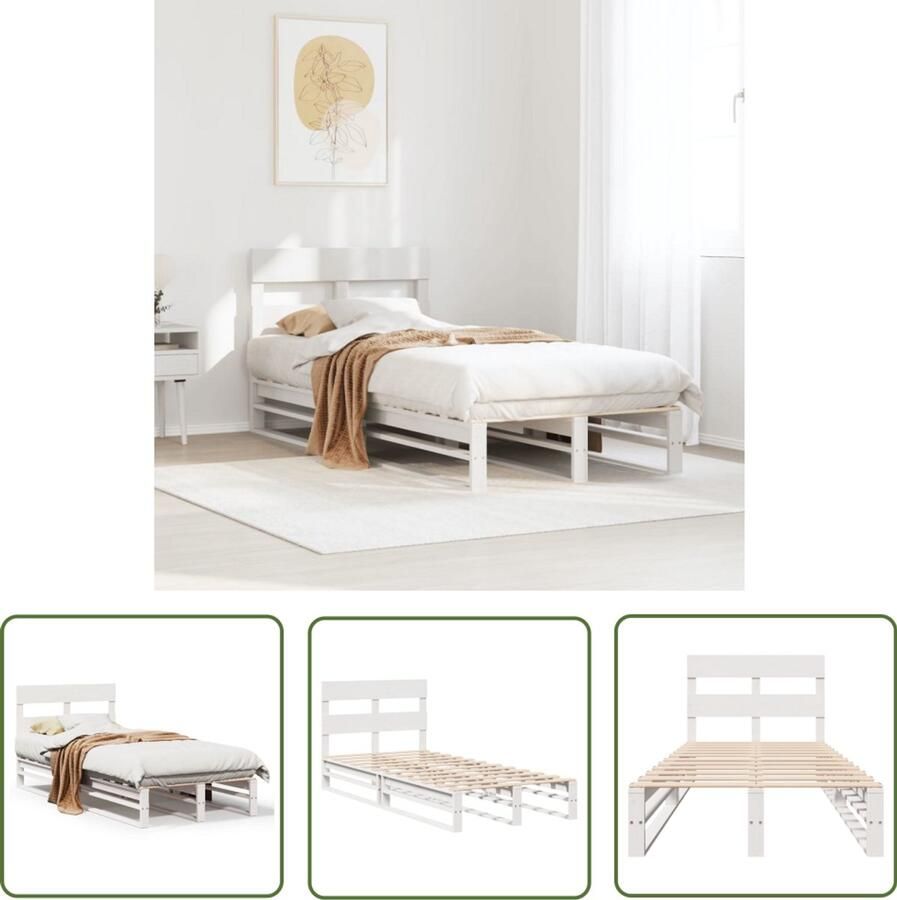 VidaXL Bedframe zonder matras massief grenenhout wit 75x190 cm Bed Frame Houten Bed Grenen Hout Bedbank Tweepersoonsbed