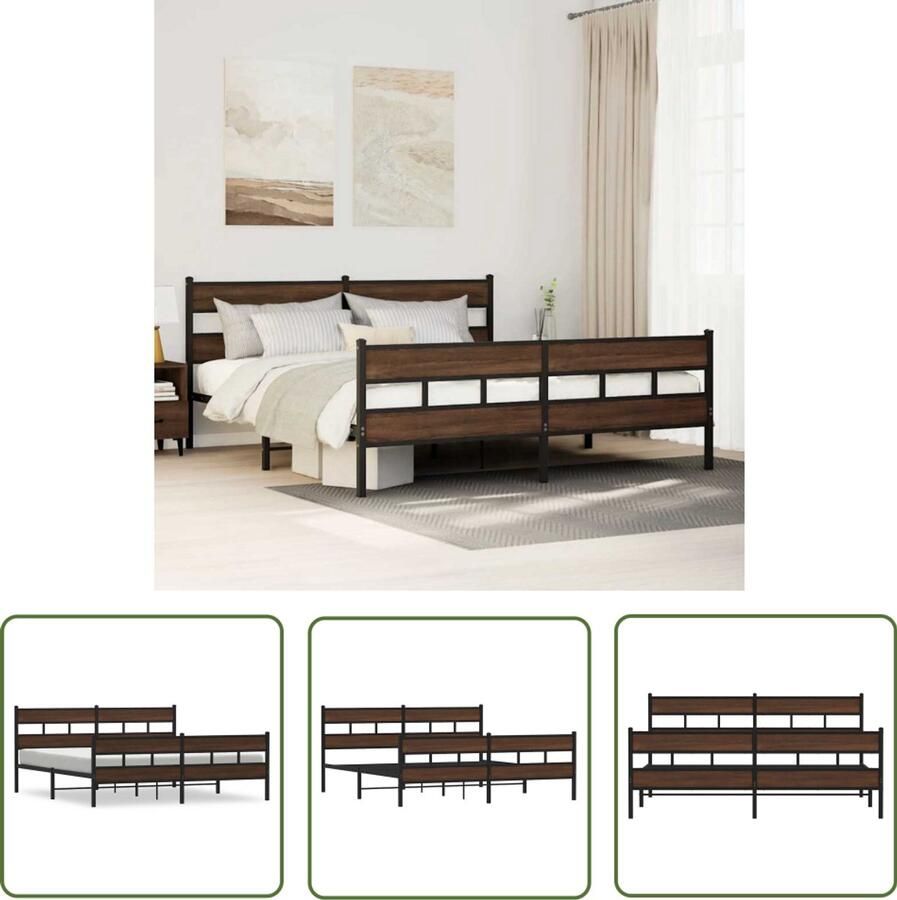 VidaXL Houten Bed Frame Bedframe zonder matras metaal bruin eikenkleur 183x213 cm Bruine Eiken Tweepersoonsbed Boxspring