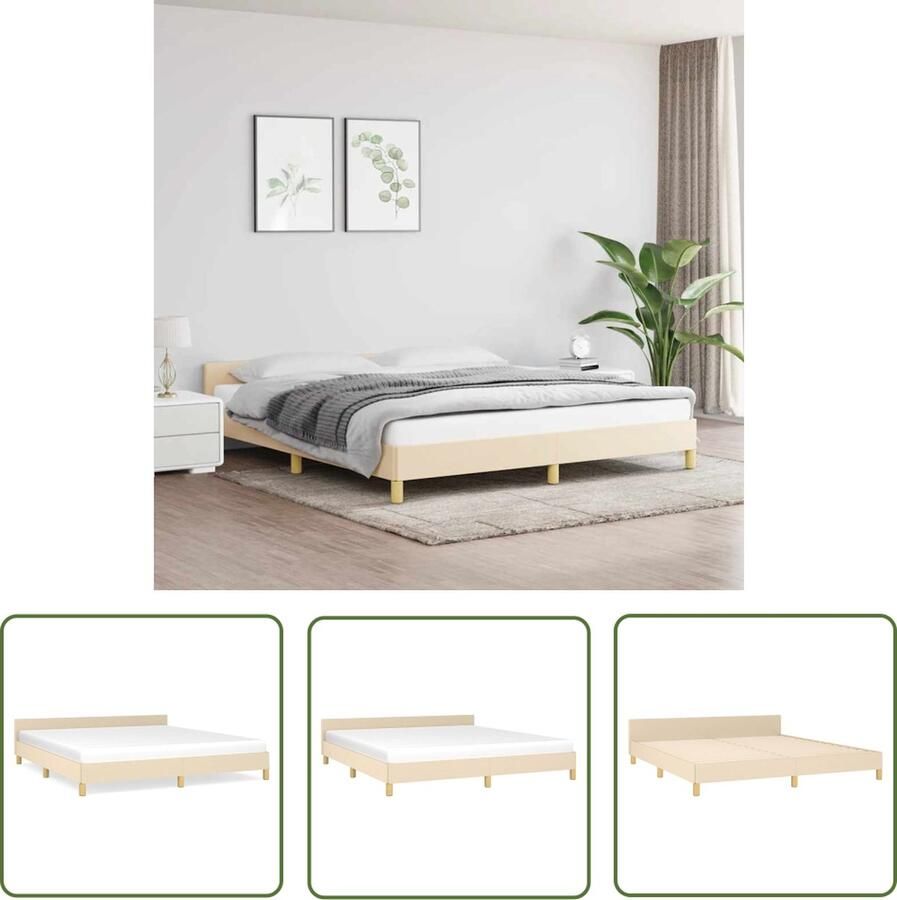 The Living Store Bedframe met hoofdeinde stof crèmekleurig 180x200 cm Bedframe Met Hoofdeinde Bedframes Met Hoofdeindes Bed Slaapmeubel Ledikant Bedbodem Tweepersoonsbed Bedden Slaapmeubels Slaapmeubelen Slaapmeubilair