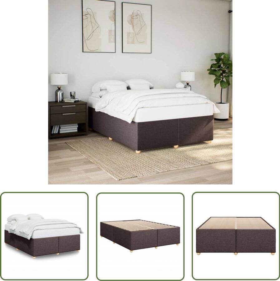 VidaXL Bedframe zonder matras stof donkerbruin 160x200 cm Bed Frame Houten Bed Tweepersoonsbed Boxspring Slaapcomfort