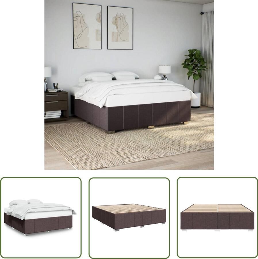 VidaXL Houten Bed Frame Bedframe zonder matras stof donkerbruin 200x200 cm Tweepersoonsbed Boxspring Slaapkamerdecoratie
