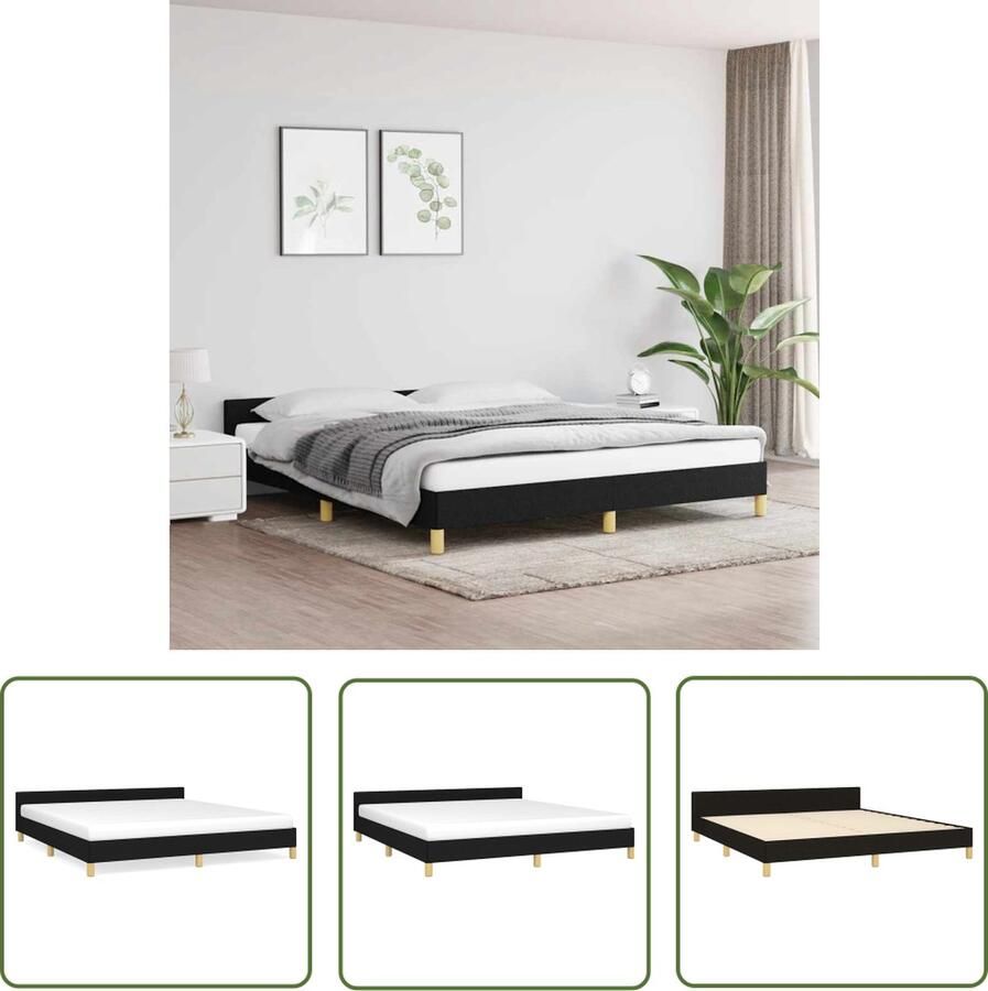 The Living Store Bedframe met hoofdeinde stof zwart 180x200 cm Bedframe Met Hoofdeinde Bedframes Met Hoofdeindes Bed Slaapmeubel Ledikant Bedbodem Tweepersoonsbed Bedden Slaapmeubels Slaapmeubelen Slaapmeubilair - Foto 2