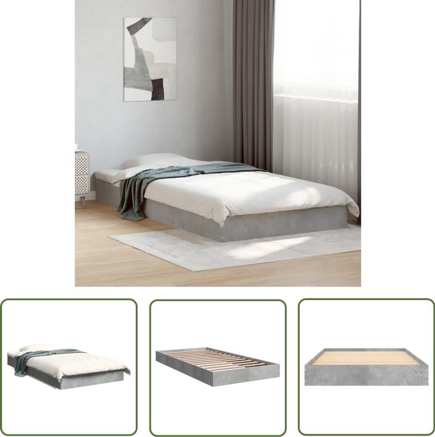 VidaXL Houten Bed Frame Beton Grijs Bed Frame Bedframe bewerkt hout betongrijs 100x200 cm Modern Bed Frame Tweepersoons Bed Frame King Size Bed Frame