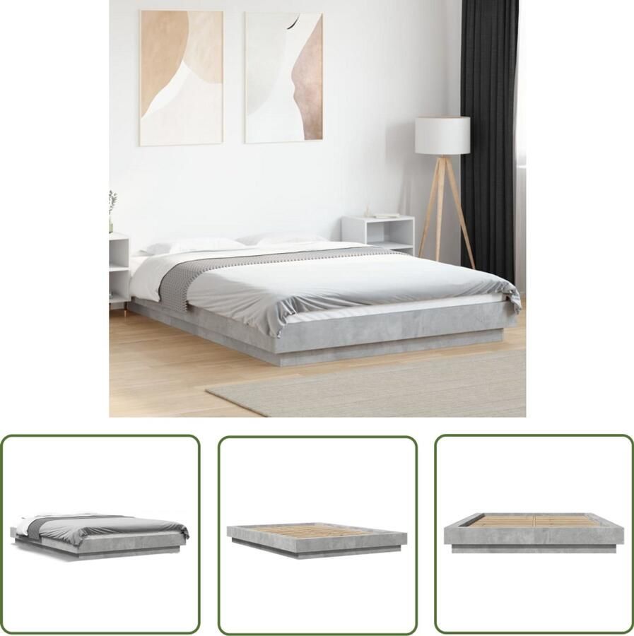 VidaXL Houten Bed Frame Beton Grijs Bed Frame Bedframe bewerkt hout betongrijs 120x200 cm Modern Bed Frame Tweepersoons Bed Frame King Size Bed Frame
