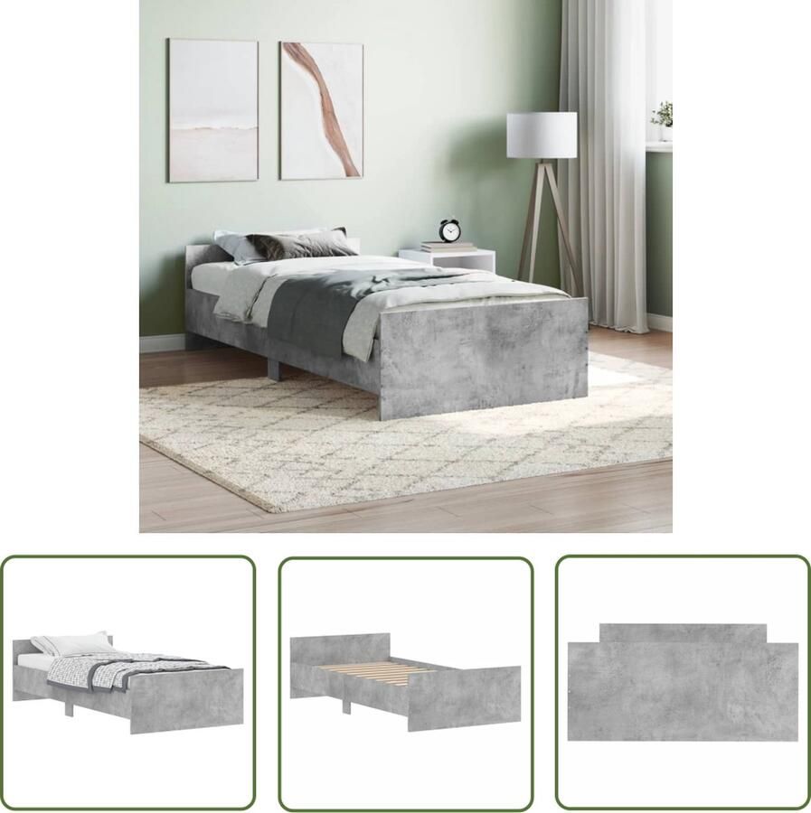 The Living Store Bedframe Betongrijs 193 x 93 x 50 cm Functionaliteit en duurzaamheid Beton Grijs Bed Frame Houten Bed Frame Slaapcomfort Tweepersoons Bed Enkel Bed