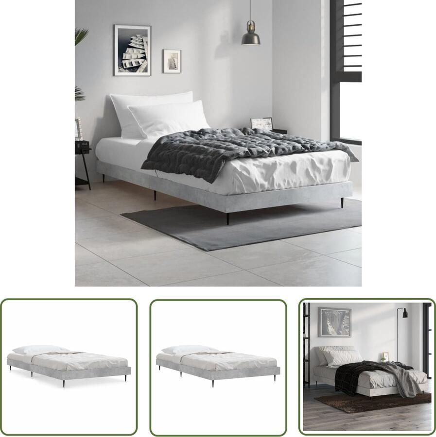The Living Store Bedframe Betongrijs 193 x 93 x 20 cm Bewerkt hout metaal Beton Grijs Bed Frame Houten Bed Frame Tweepersoons Bed Frame Slaapkamer Meubels Bed Frames