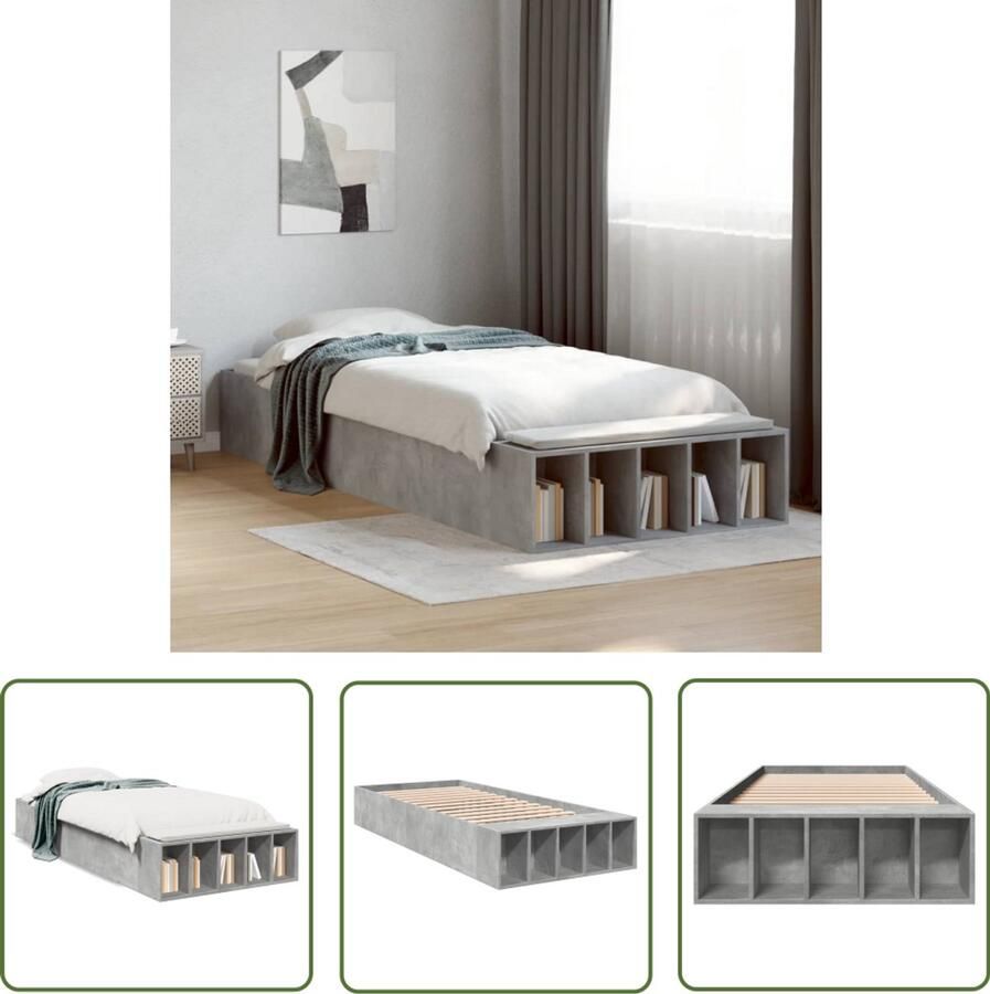 VidaXL Houten Bed Frame Beton Grijs Bed Frame Bedframe bewerkt hout betongrijs 90x200 cm Tweepersoons Bed Compact Bed Stapelbaar Bed