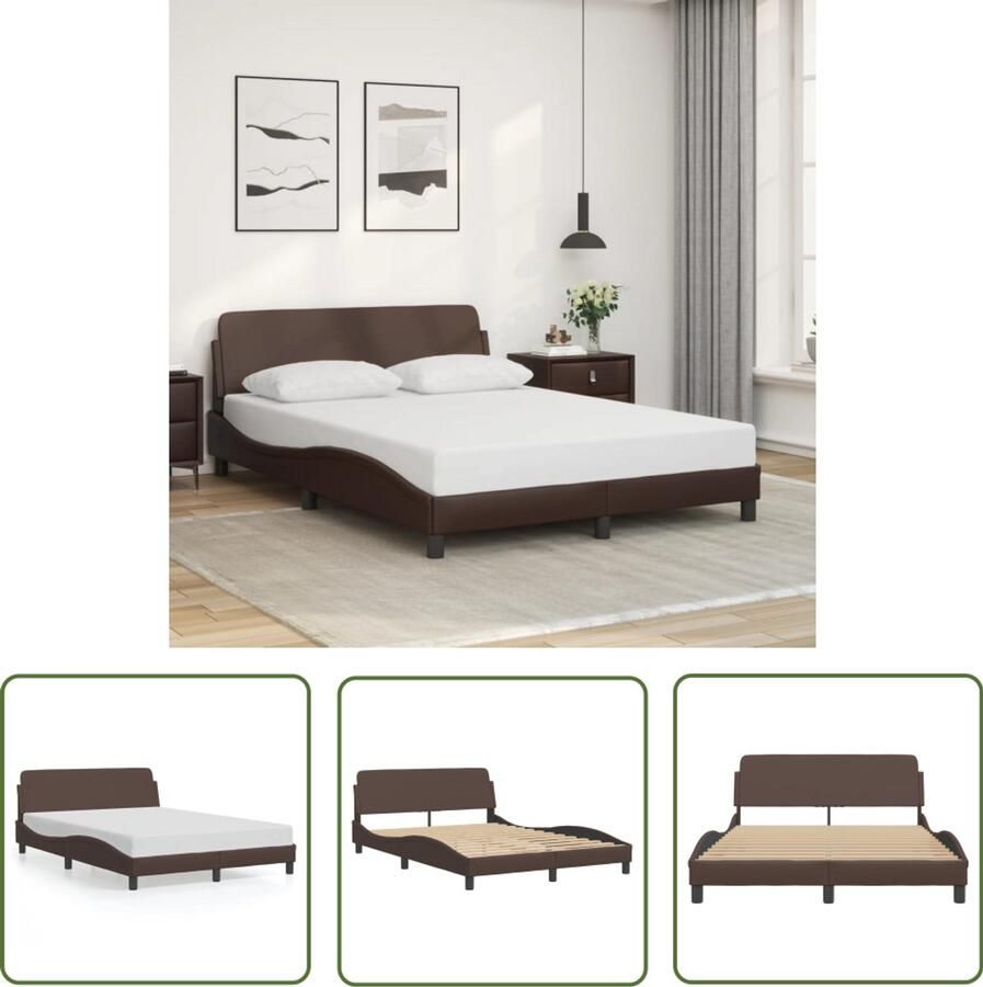 VidaXL Houten Bed Frame Bruin Bed Frame Bedframe Dover kunstleer bruin 140x200 cm Kunstleder Bed Tweepersoons Bed King Size Bed