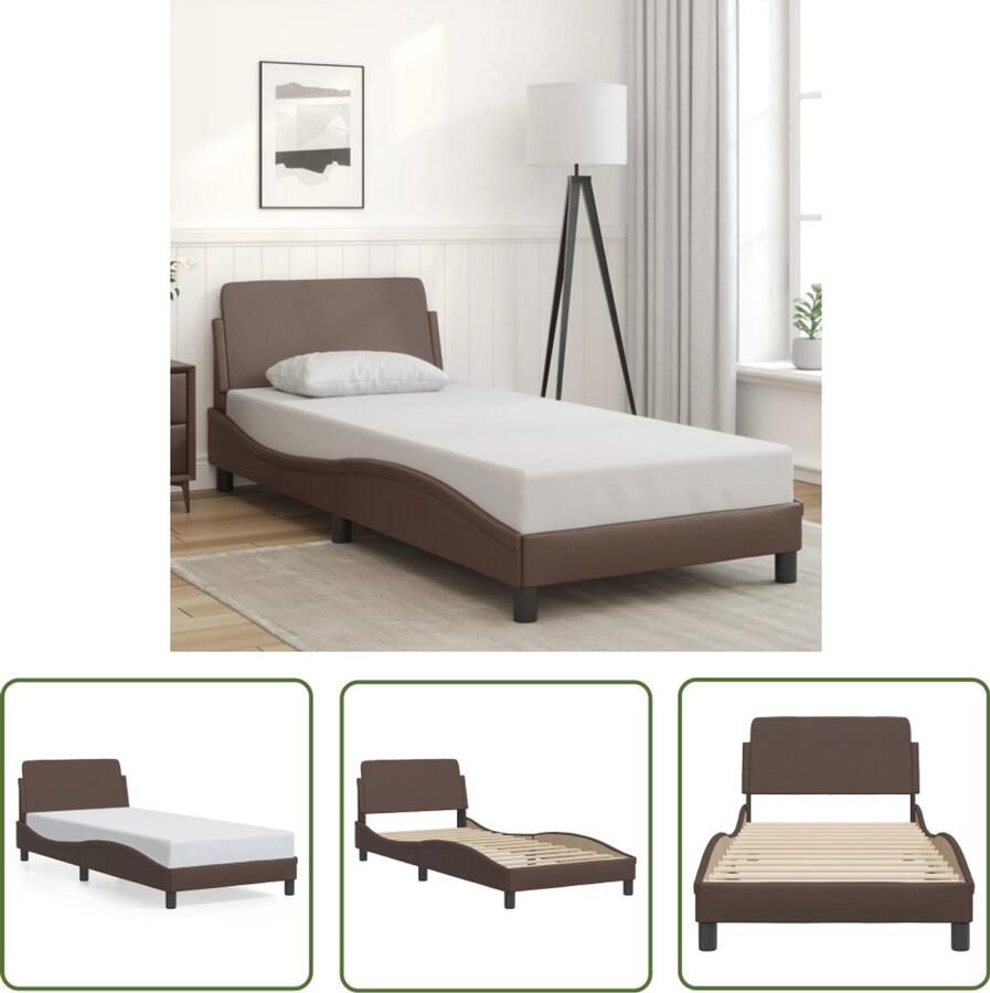 VidaXL Bedframe Dover kunstleer bruin 90x200 cm Bruin Bed Frame Houten Bed Frame Kunstleder Bed Frame Tweepersoons Bed Frame Enkel Bed Frame