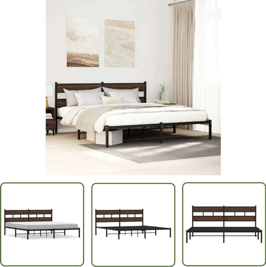 VidaXL Houten Bed Frame Bruin Eiken Bed Frame Bedframe met hoofdbord zonder matras bruin eiken 180x200 cm Bed Frame Met Hoofdbord King Size Bed Frame Tweepersoons Bed Frame