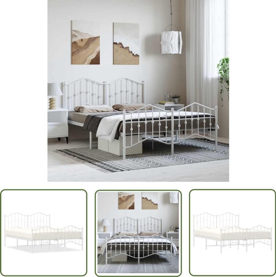 VidaXL Houten Bed Frame Klassieke Bed Frame Bedframe met hoofd- en voeteneinde metaal wit 135x190 cm Metalen Bed Frame Enkelpersoons Bed Witte Bed Frame