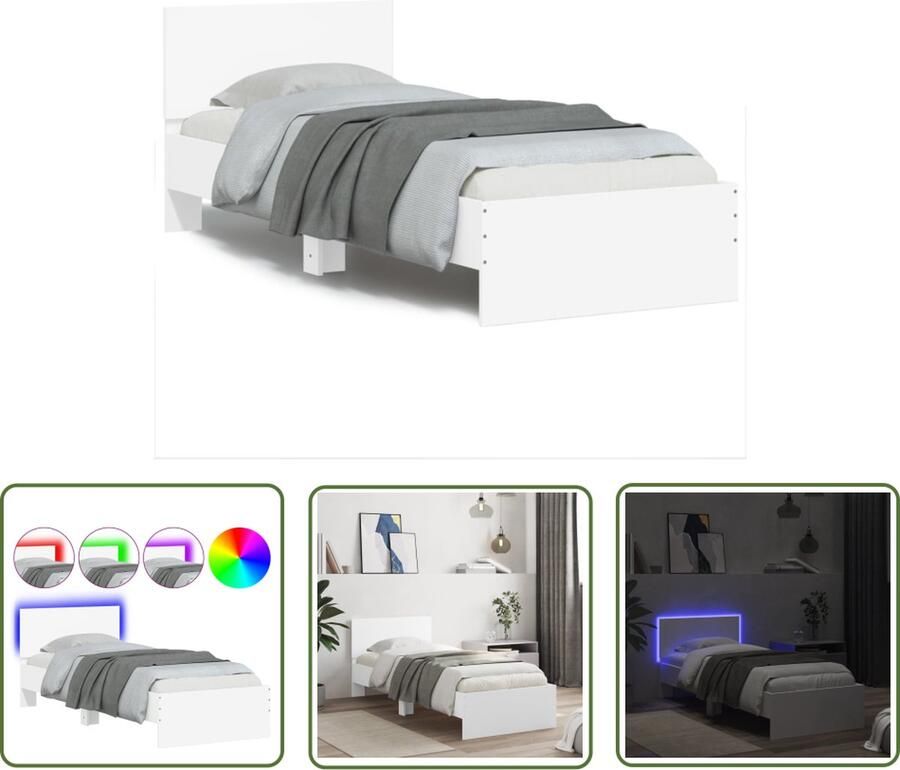 The Living Store Bedframe LED-verlichting 203 x 95 x 70 cm Wit Bewerkt Hout RGB LED met USB-aansluiting Led Bed Frame Houten Bed Frame Bed Frame Met Led Verlichting Tweepersoons Bed Frame Wit Bed Frame
