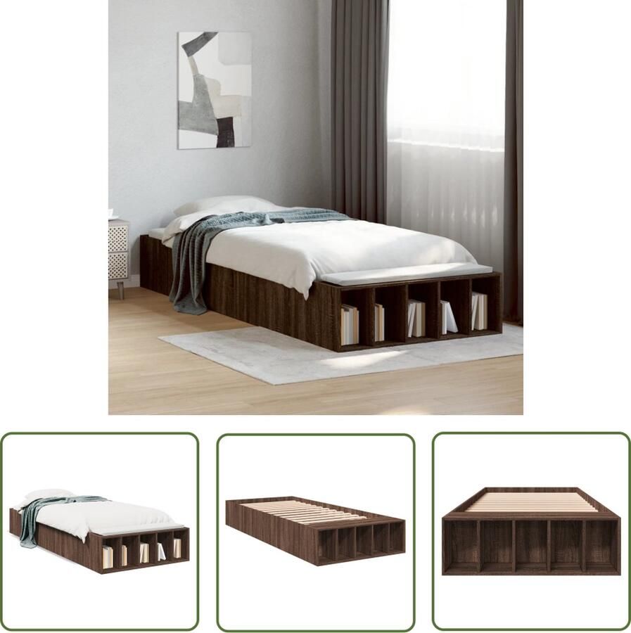 The Living Store Bedframe Bewerkt Hout Opslag 225.5 x 102 x 30 cm Bruineiken Modern Bed Frame Houten Bed Frame Bruin Bed Frame Opslagbed Bed Met Lade