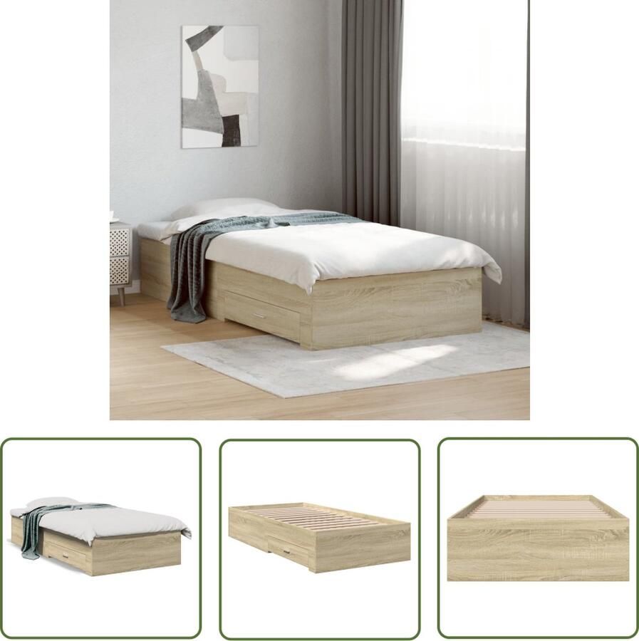 The Living Store Bedframe met lades bewerkt hout sonoma eikenkleurig 90x190 cm Modern Bed Frame Houten Bed Frame Bed Frame Met Lade Sonoma Eiken Bed Frame Tweepersoons Bed Frame