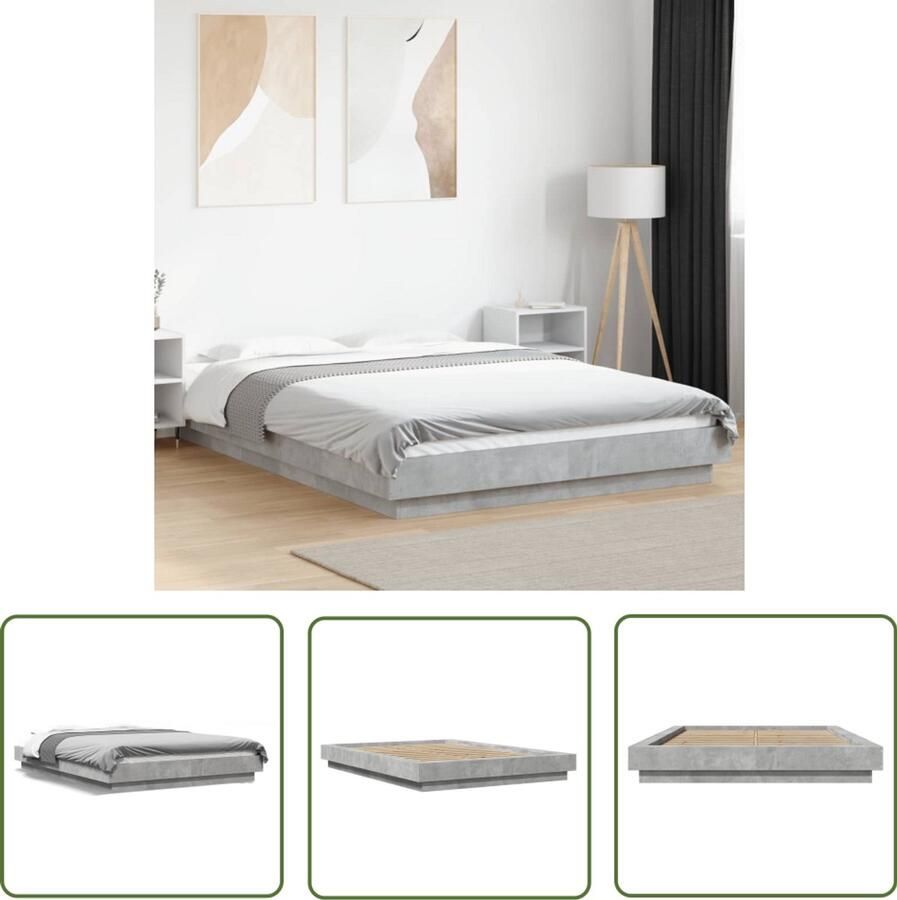 VidaXL Houten Bed Frame Slaapcomfort Bedframe bewerkt hout betongrijs 135x190 cm Betonnen Grijs Modern Bed Tweepersoons Bed