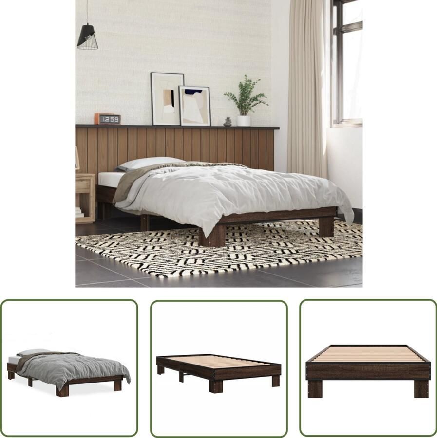 VidaXL Bedframe bewerkt hout en metaal bruin eikenkleurig 100x200 cm Slaapcomfort Houten Bed Frame Bed Frame Bruin Tweepersoons Bed Boxspring Bed