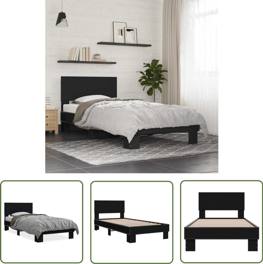 VidaXL Houten Bed Frame Slaapcomfort Bedframe bewerkt hout en metaal zwart 75x190 cm Bed Frame Zwart Tweepersoons Bed Boxspring Bed