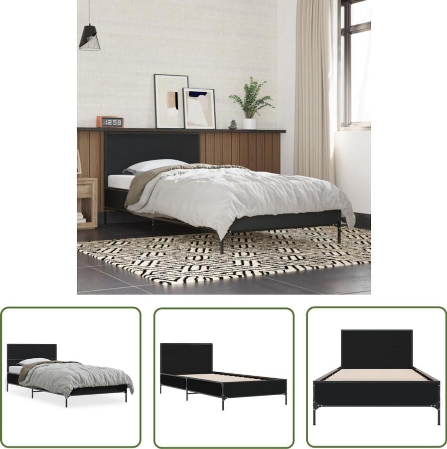 VidaXL Houten Bed Frame Slaapcomfort Bedframe bewerkt hout en metaal zwart 75x190 cm Zwarte Bedbank Tweepersoons Bed Boxspring Bed