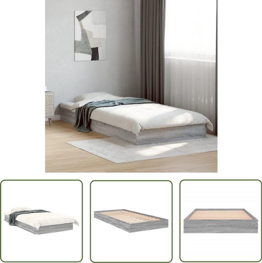 VidaXL Houten Bed Frame Slaapcomfort Bedframe bewerkt hout grijs sonoma eikenkleurig 75x190 cm Bed Frame Grijs Sonoma Eiken Kleur Modern Bed Frame