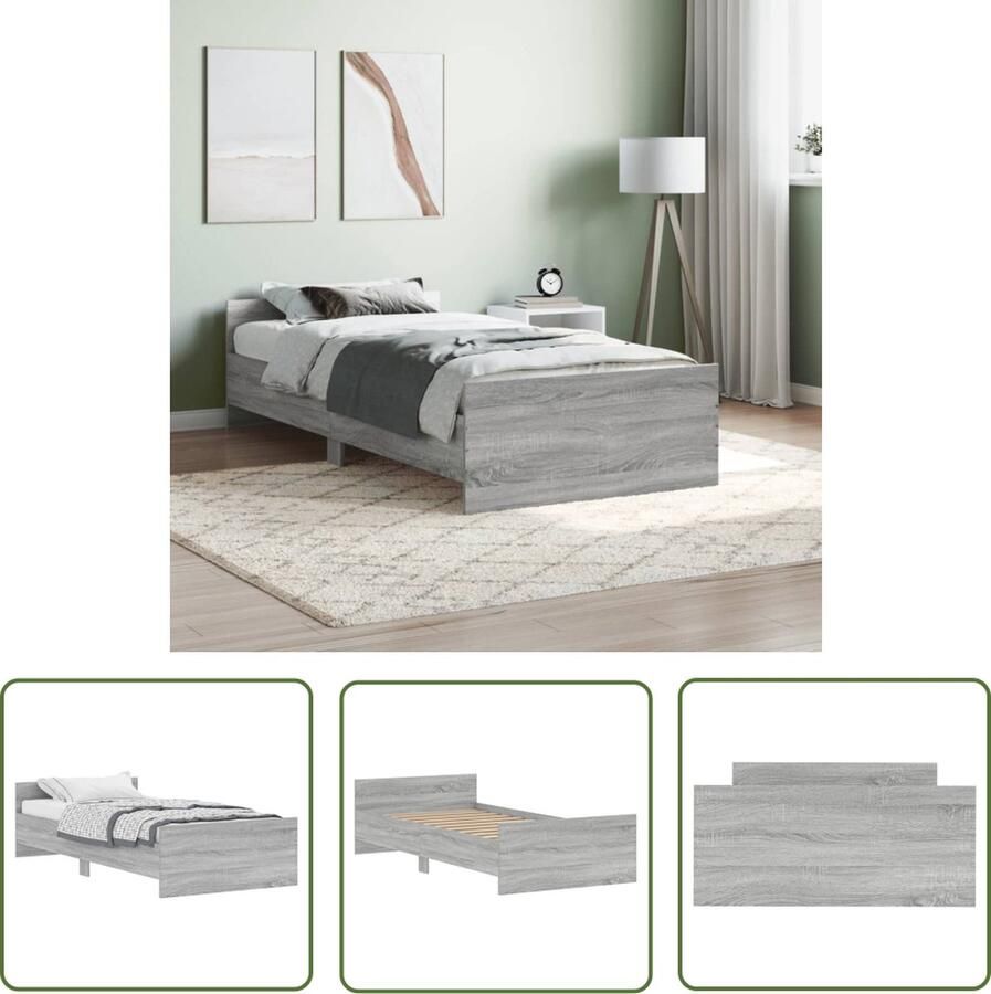 The Living Store Bedframe Grijs Sonoma Eiken 193 x 93 x 50 cm Multiplex Lattenbodem Slaapcomfort Houten Bed Frame Grijs Bed Sonoma Eiken Tweepersoons Bed