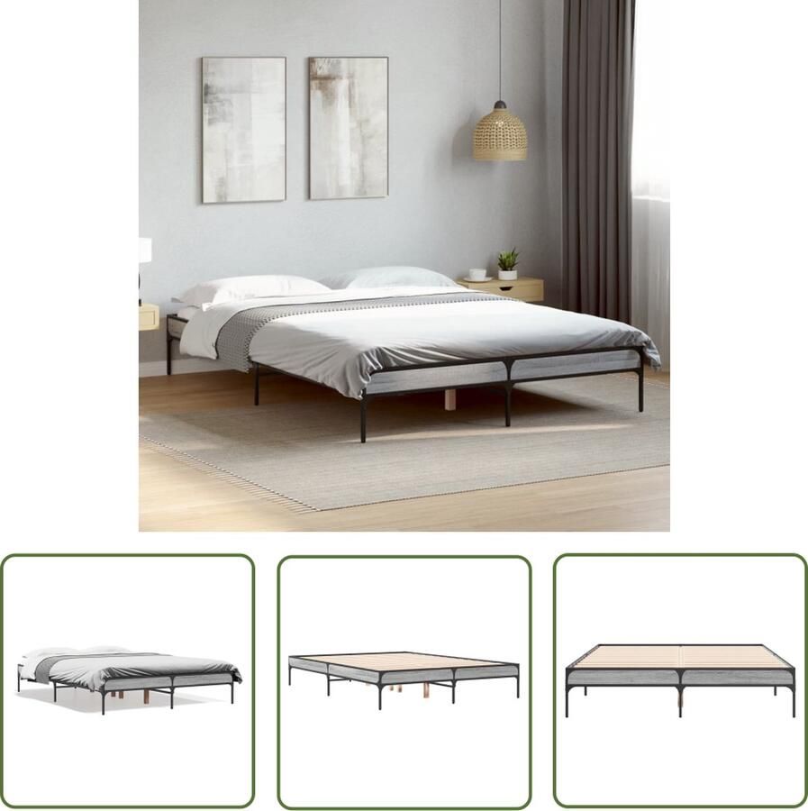 The Living Store Bed Frame Multiplex Lattenbodem Grijs Sonoma Eiken 203 x 123 x 30 cm Duurzaam Hout Slaapcomfort Houten Bed Frame Bed Frame Grijs Tweepersoons Bed Boxspring Bed