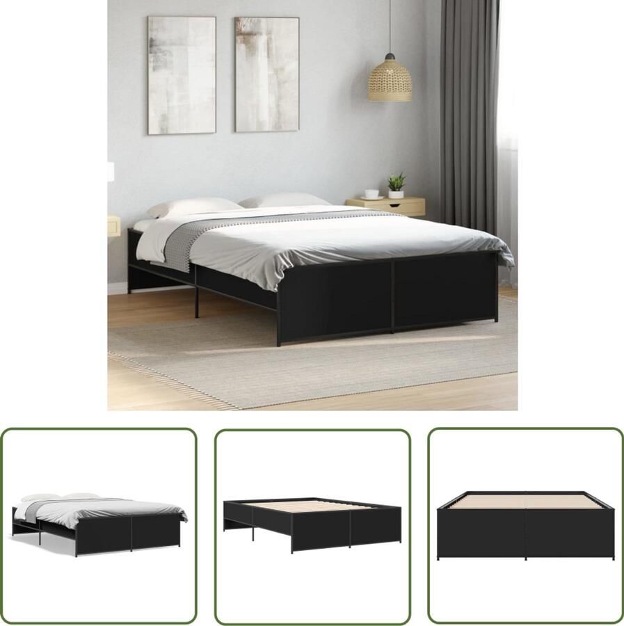 VidaXL Houten Bed Frame Slaapcomfort Bedframe bewerkt hout metaal zwart 120x190 cm Zwarte Bedbank Tweepersoons Bed Compact Bed