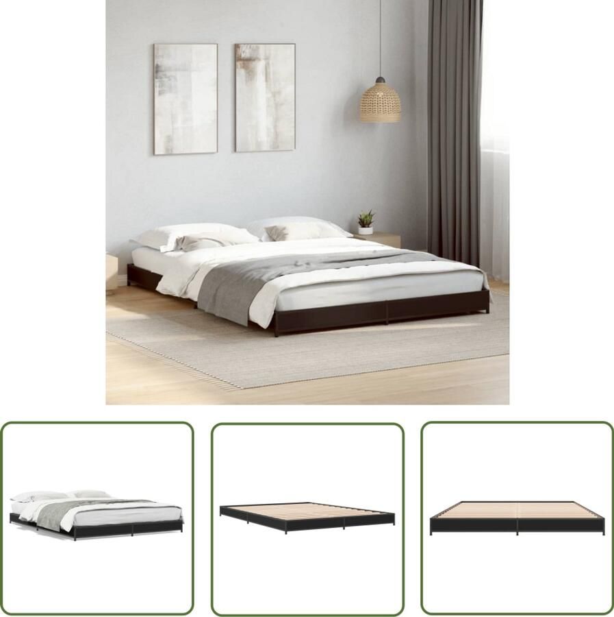 VidaXL Houten Bed Frame Slaapcomfort Bedframe bewerkt hout metaal zwart 150x200 cm Zwarte Bedbank Tweepersoons Bed Boxspring Bed