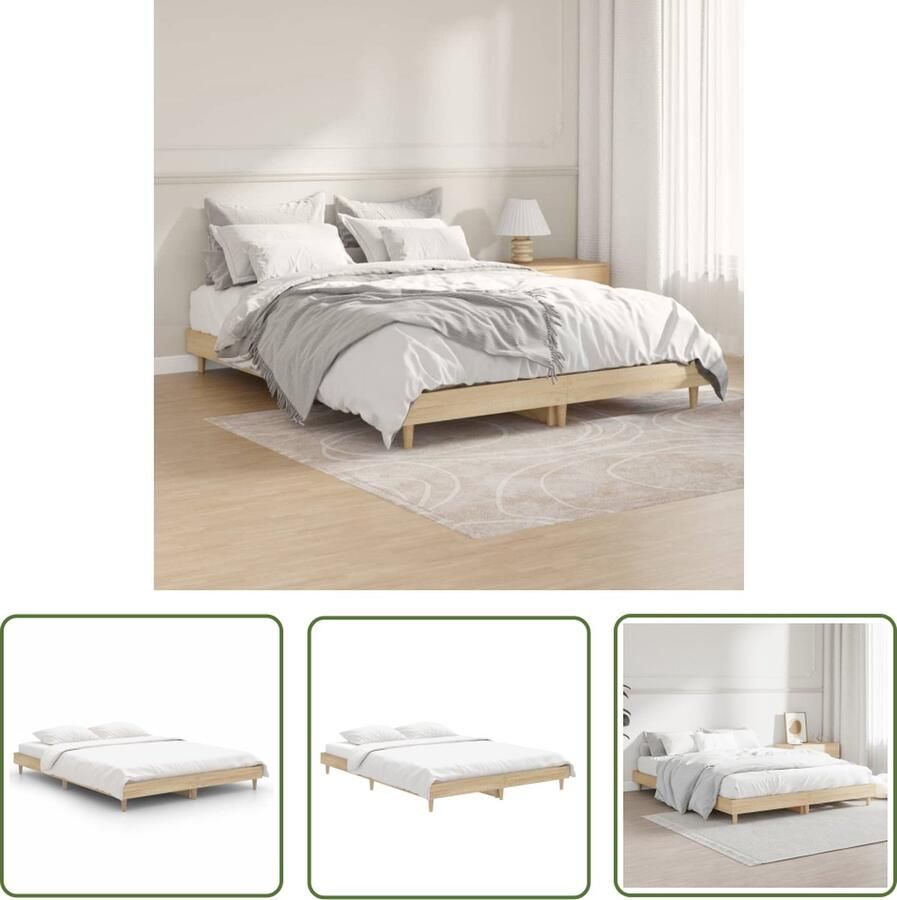 The Living Store Bedframe Sonoma Eiken 193 x 138 x 20 cm Incl Ondersteunende poten Slaapcomfort Houten Bed Frame Bed Frame Sonoma Eiken Tweepersoons Bed Frame
