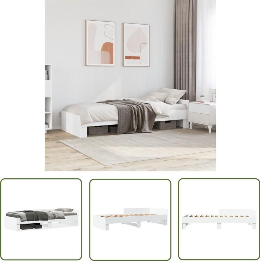 VidaXL Bedframe bewerkt hout wit 100x200 cm Slaapcomfort Houten Bed Frame Tweepersoons Bed Frame Wit Bed Frame 100x200