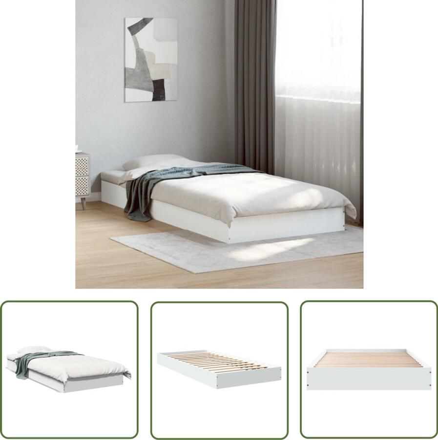 VidaXL Houten Bed Frame Slaapcomfort Bedframe bewerkt hout wit 90x200 cm Witte Bed Frame Modern Bed Frame Tweepersoons Bed