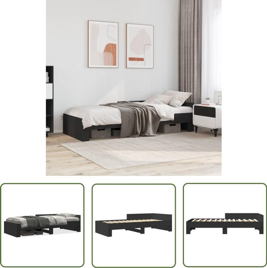 VidaXL Houten Bed Frame Slaapcomfort Bedframe bewerkt hout zwart 100x200 cm Tweepersoons Bed King Size Bed Boxspring Bed