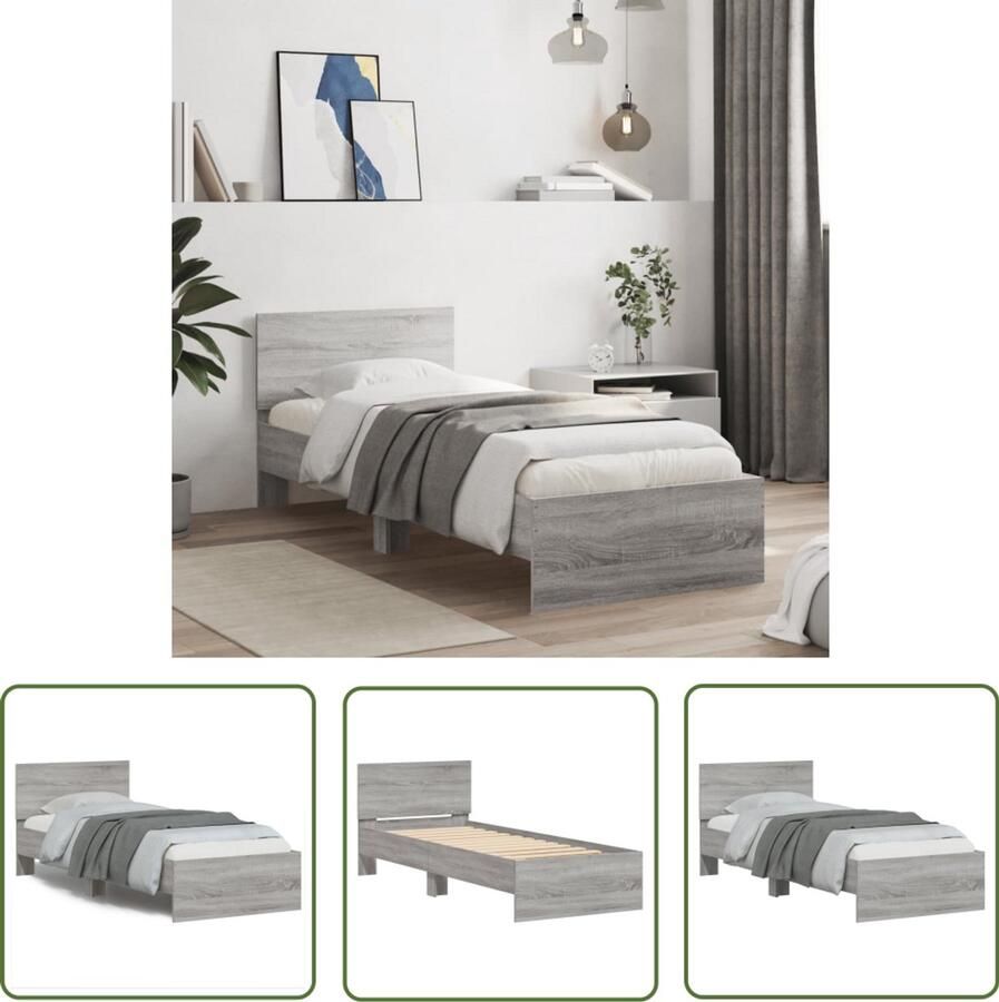 VidaXL Houten Bed Frame Slaapcomfort Bedframe met hoofdeinde bewerkt hout grijs sonoma 90x200 cm Grijs Bed Tweepersoons Bed Boxspring Bed