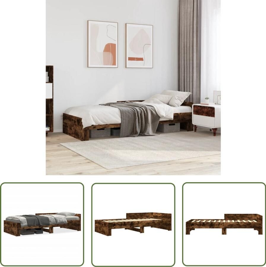 VidaXL Houten Bed Frame Slaapcomfort Bedframe zonder matras hout gerookt eikenkleurig 75x190 cm Bed Frame 75x190 Bruine Bedbank Kinderbed Frame