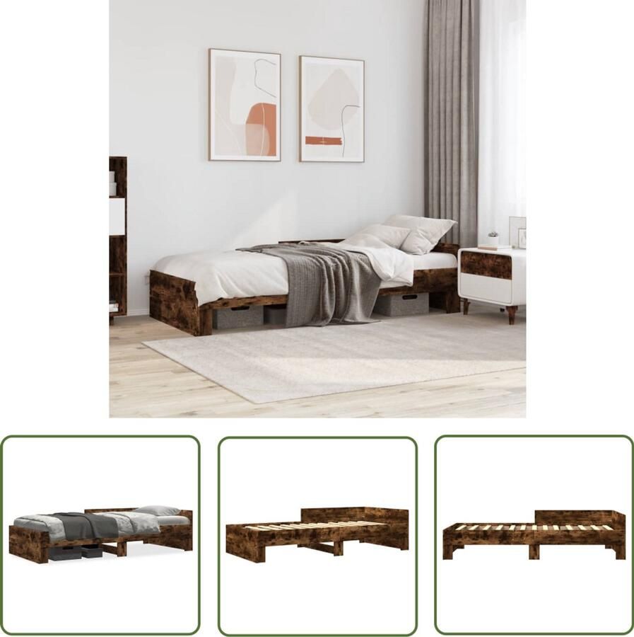 VidaXL Houten Bed Frame Slaapcomfort Bedframe zonder matras hout gerookt eikenkleurig 90x200 cm Bruine Bedbank Kinderbed Tweepersoonsbed