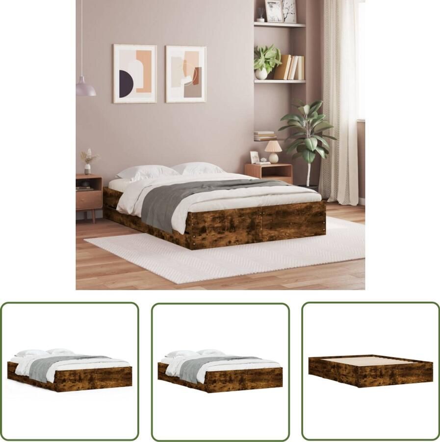 VidaXL Houten Bed Frame Slaapkamersdecoratie Bedframe met lades bewerkt hout gerookt eikenkleurig 135x190 cm Opbergbed Bruine Bedbank Compact Bed
