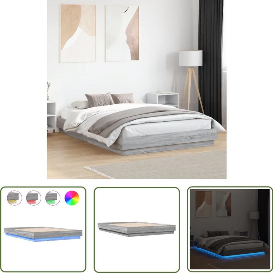 VidaXL Houten Bed Frame Slaapkamersdecoratie Bedframe met LED-verlichting grijs sonoma eikenkleur 120x200 cm Led Bed Frame Minimalistisch Bed Single Bed