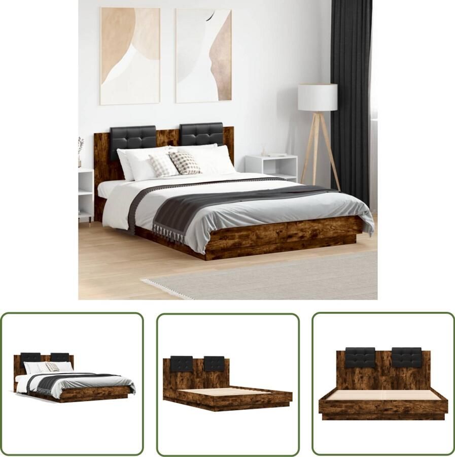 VidaXL Houten Bed Frame Stijlvol Bed Frame Bedframe met hoofdeinde bewerkt hout gerookt eiken 150x200 cm Bruine Bed Frame Tweepersoons Bed Frame King Size Bed Frame