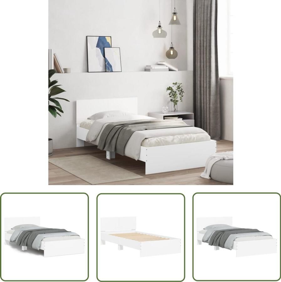 VidaXL Houten Bed Frame Wit Bed Frame Bedframe met hoofdbord bewerkt hout wit 100x200 cm Bed Frame 100x200 Tweepersoons Bed Frame Modern Bed Frame