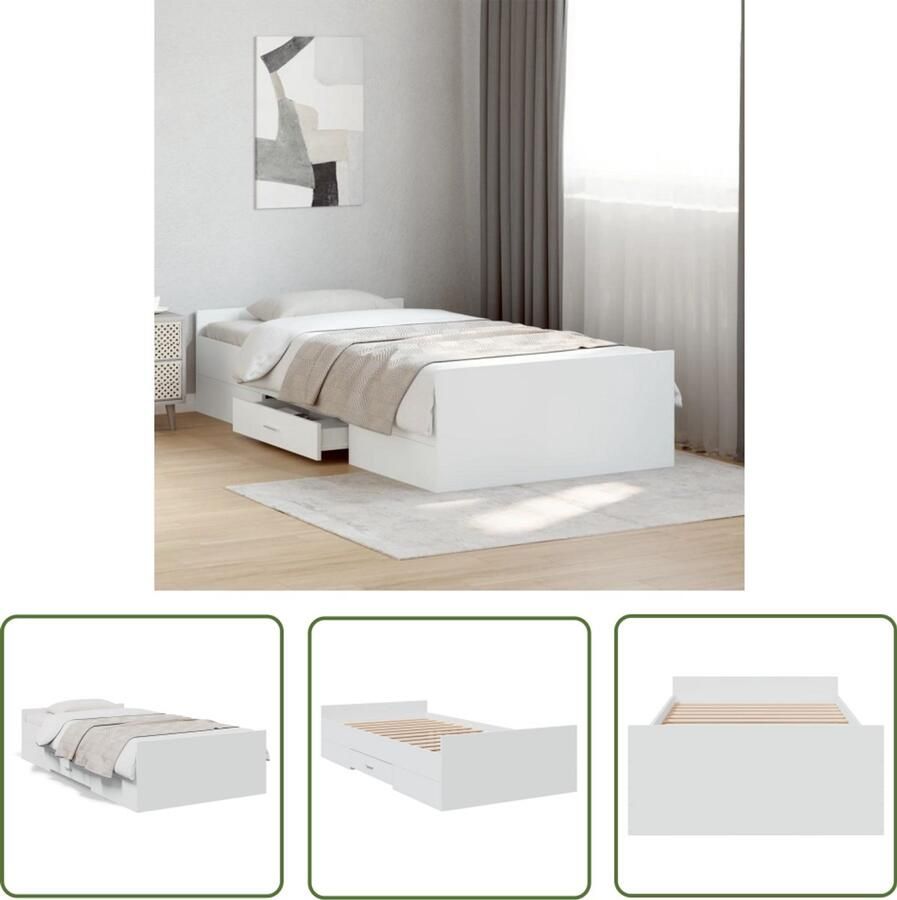 VidaXL Houten Bed Frame Wit Bed Frame Bedframe met lades bewerkt hout wit 75x190 cm Tweepersoons Bed Slaapkamermeubilair Bed Met Lade